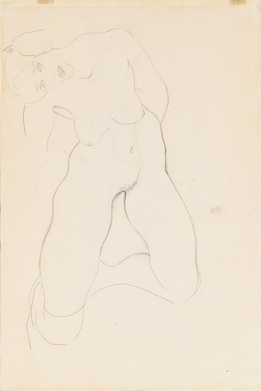 Polvistuva nainen, 1912 tekijältä Egon Schiele