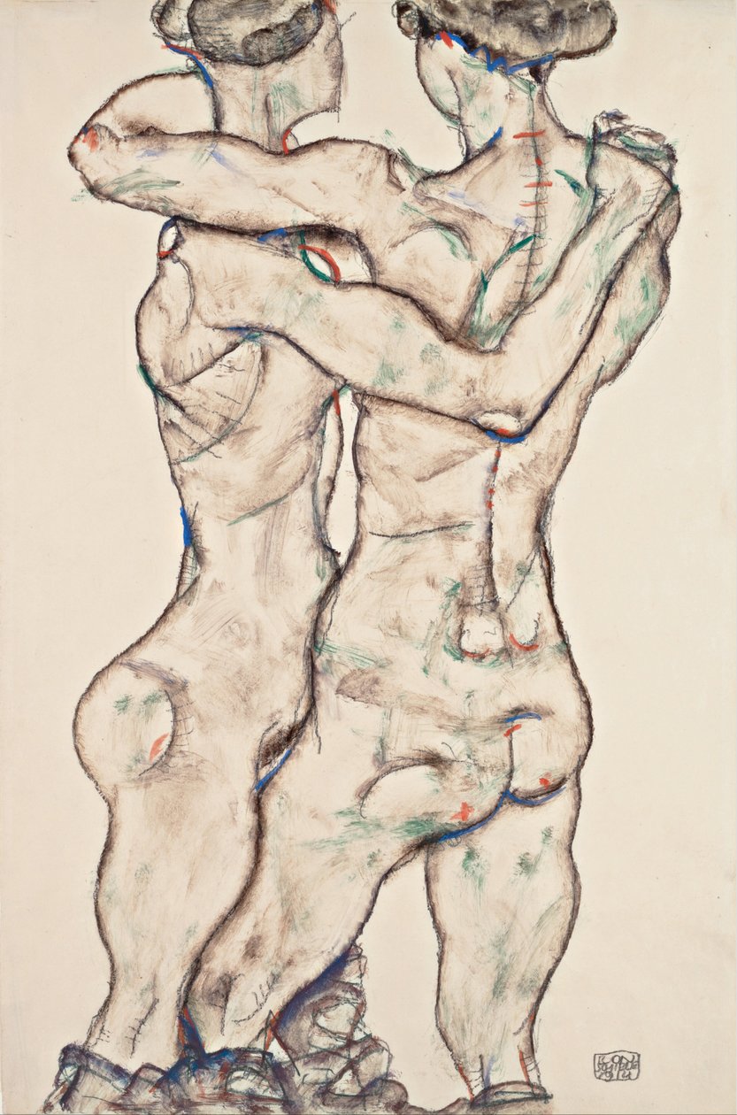Alastomia tyttöjä syleilemässä, 1914 tekijältä Egon Schiele