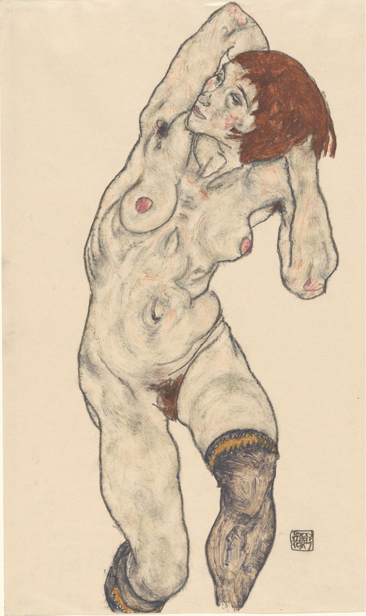 Nude mustissa sukkahousuissa, 1917. tekijältä Egon Schiele