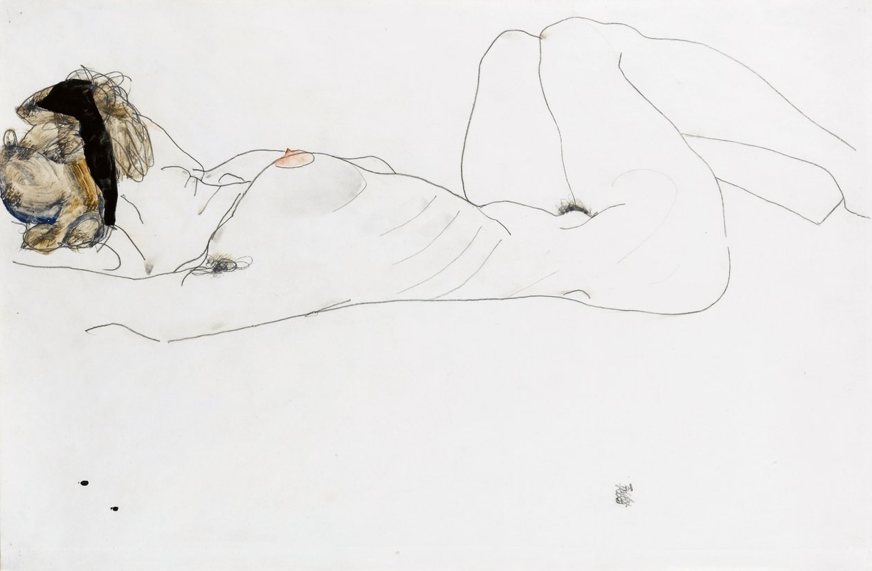 Makaava nainen alaston, 1912 tekijältä Egon Schiele