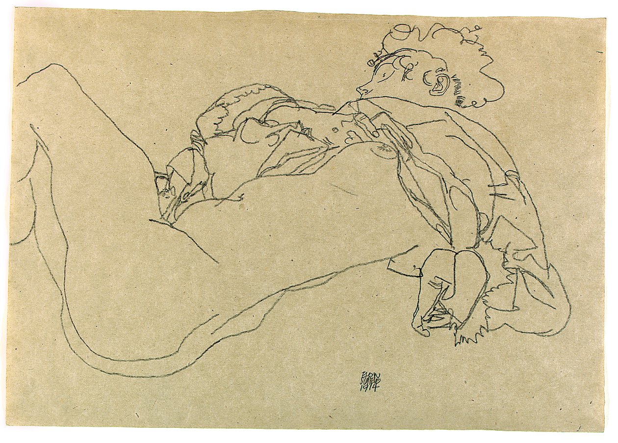 Makaava nainen alaston, 1914 tekijältä Egon Schiele