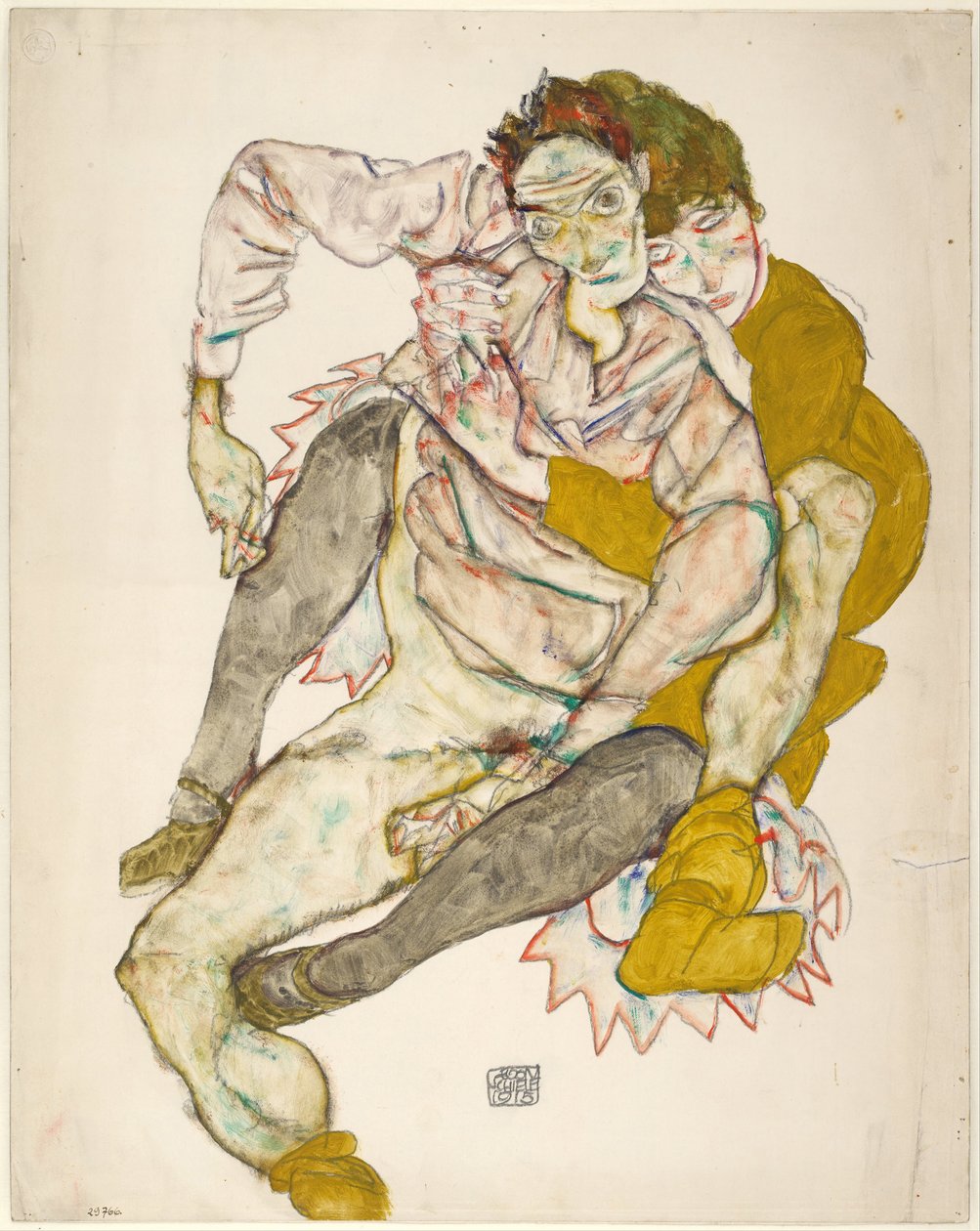 Istuva pariskunta, 1915 tekijältä Egon Schiele