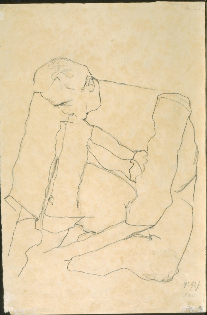 Istuva mies (käänteinen) tekijältä Egon Schiele