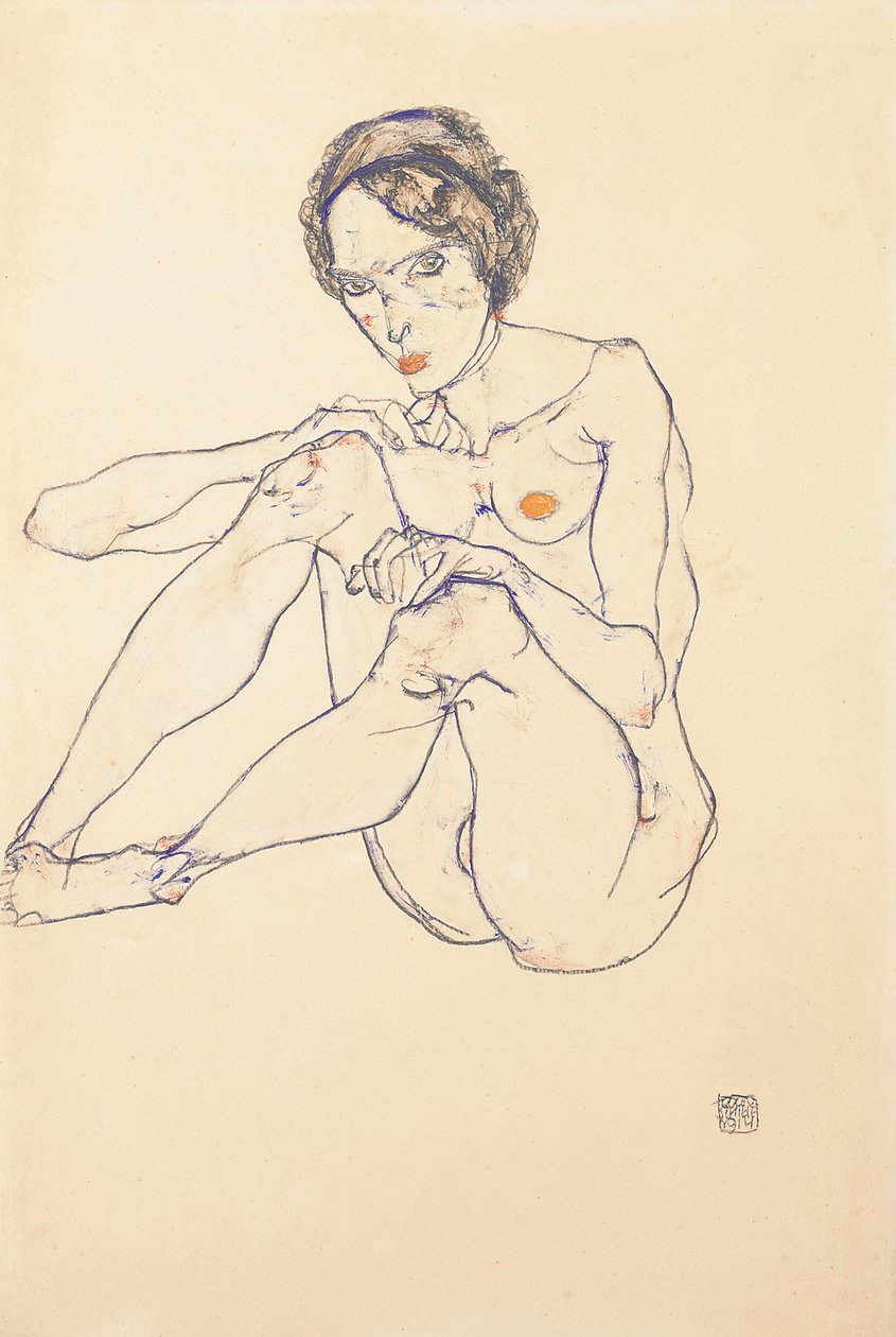 Istuva nainen, 1914 tekijältä Egon Schiele