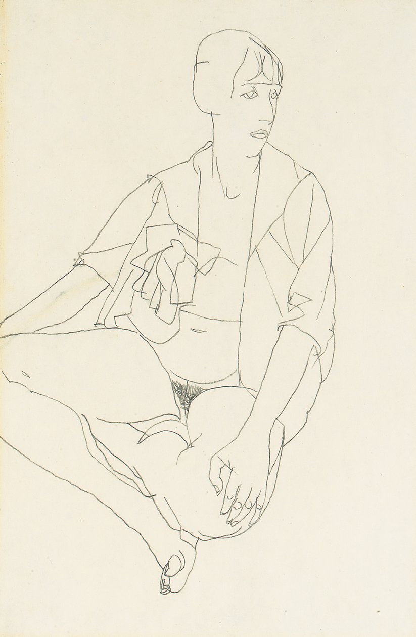 Istuva nainen, avopusero, 1913 tekijältä Egon Schiele