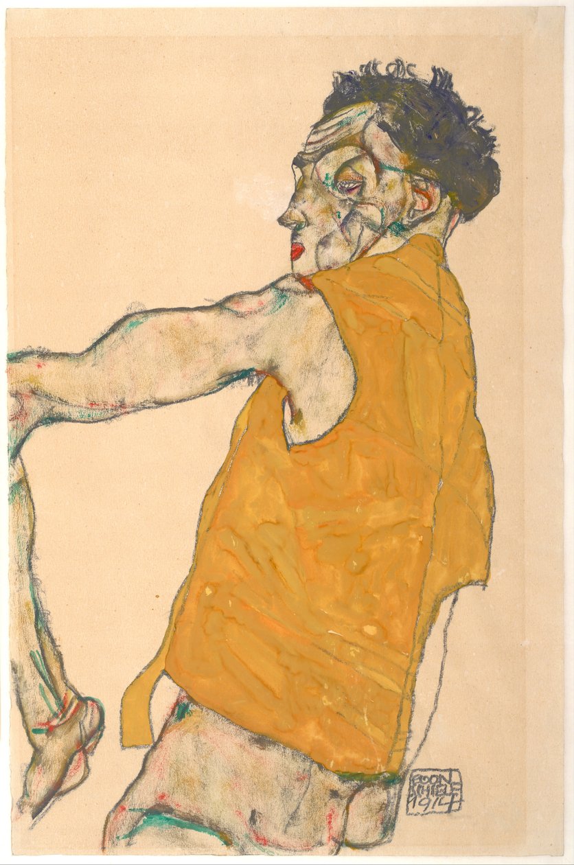 Omakuva keltaisessa liivissä, 1914 tekijältä Egon Schiele