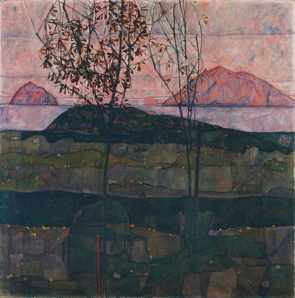 Laskeva aurinko, 1913 tekijältä Egon Schiele