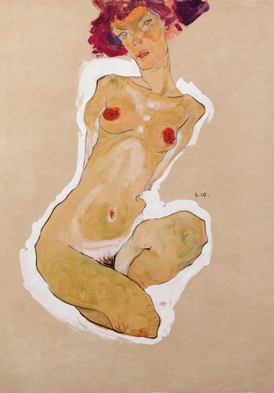 Kyykky nainen alaston, 1910 tekijältä Egon Schiele