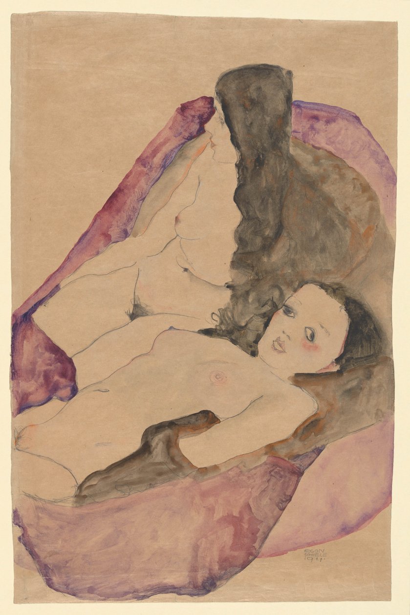 Kaksi makuuasentoa tekijältä Egon Schiele