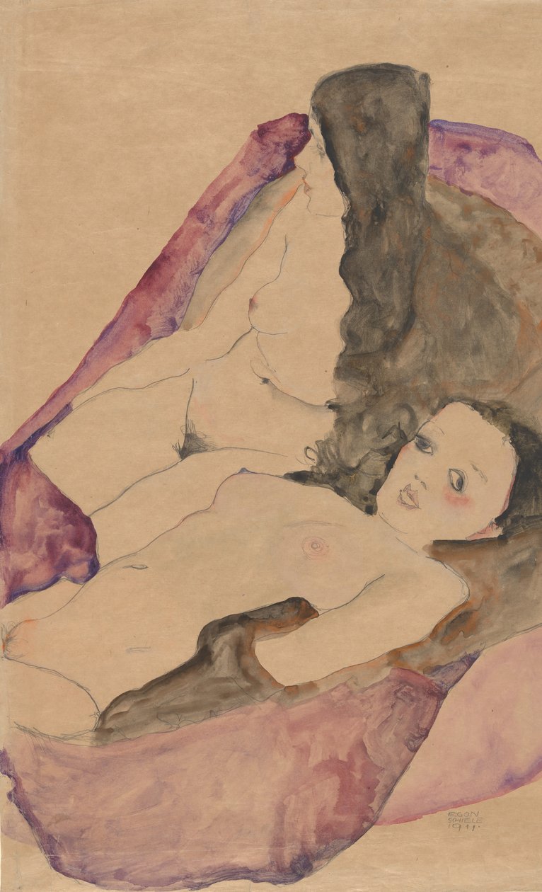 Kaksi makuuasentoa, 1911. tekijältä Egon Schiele