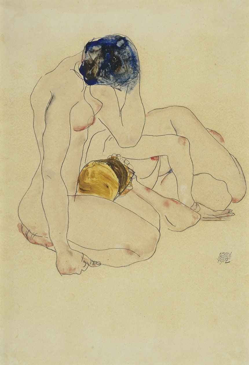 Kaksi ystävää, 1912 tekijältä Egon Schiele
