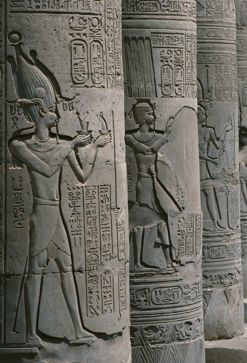 Yksityiskohta pylväikköstä, roomalaisesta ja Ptolemaioksen Sobekin ja Haroerisin kaksoistemppelistä Niilin kivellä tekijältä Egyptian
