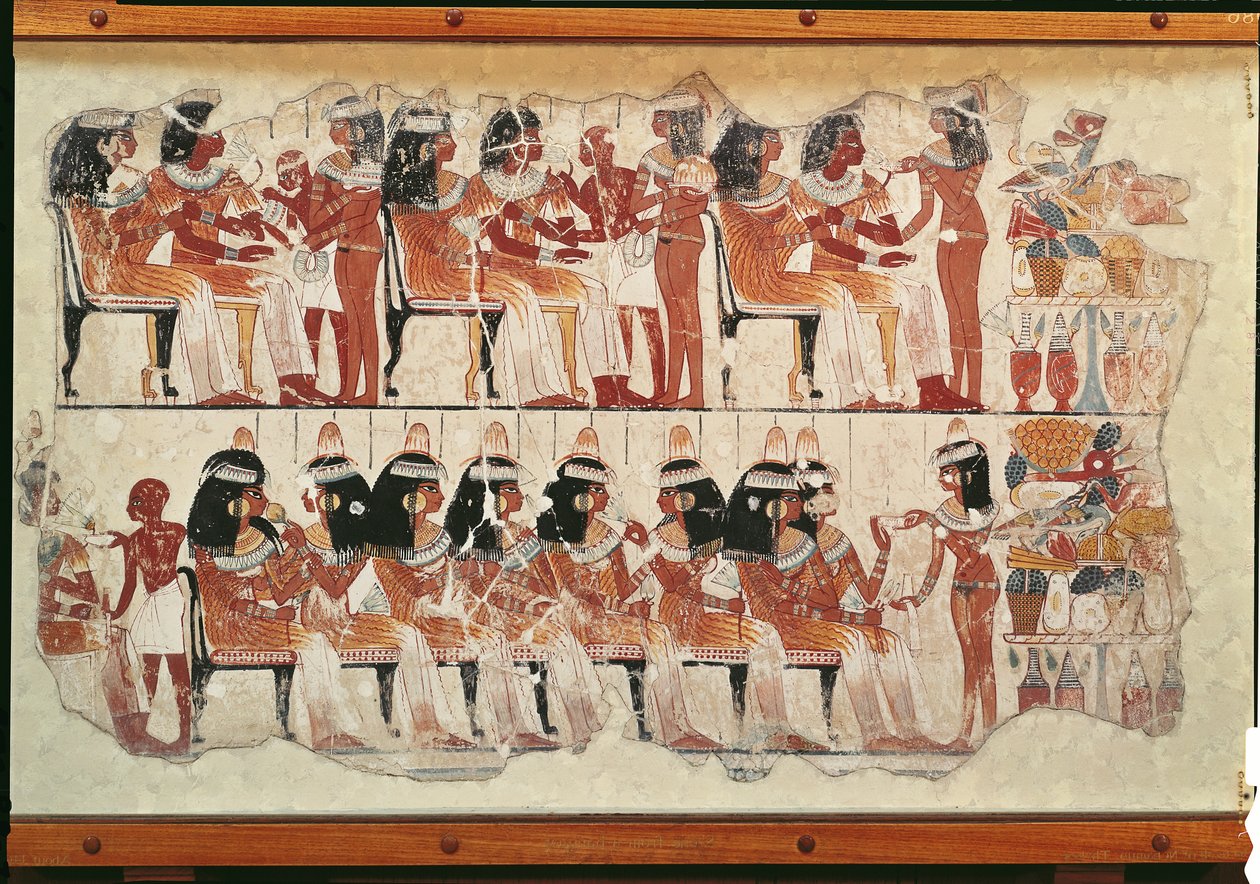 Juhlakohtaus, Thebasta, noin 1400 eKr. (seinämaalaus) tekijältä Egyptian 18th Dynasty