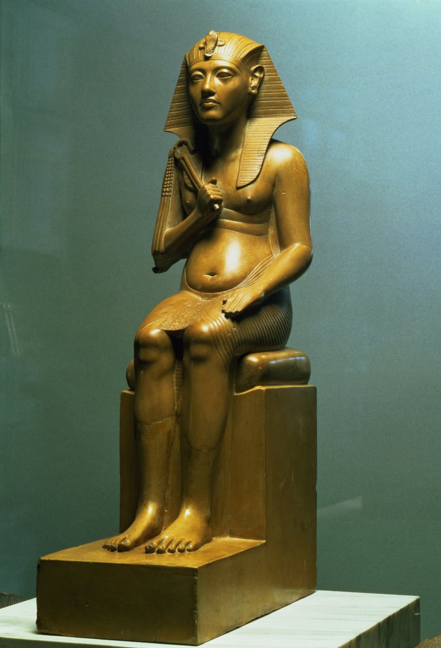 Istuva faaraon patsas, Uusi kuningaskunta tekijältä Egyptian 18th Dynasty