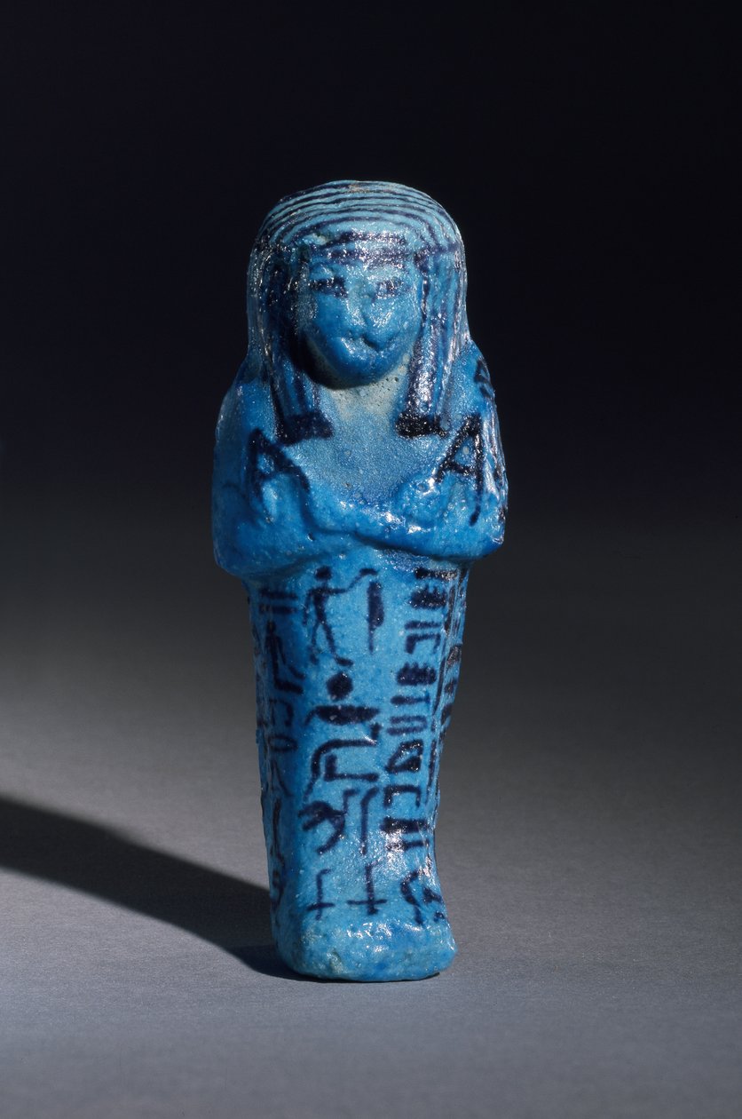 Amunin, Amenemopeen ja Shawabtin papille kaiverrettu hahmo haudasta 148, Thebes, Uusi kuningaskunta, n. 1193-1080 eKr. lasitettu fajanssikeramiikka yksityiskohta 110408 tekijältä Egyptian 20th Dynasty
