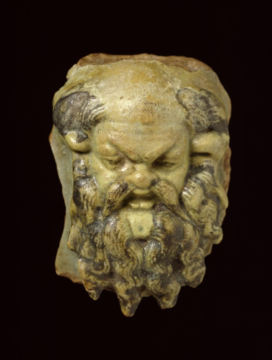 Silenus pää lasitettua fajanssia tekijältä Egyptian Ptolemaic Period
