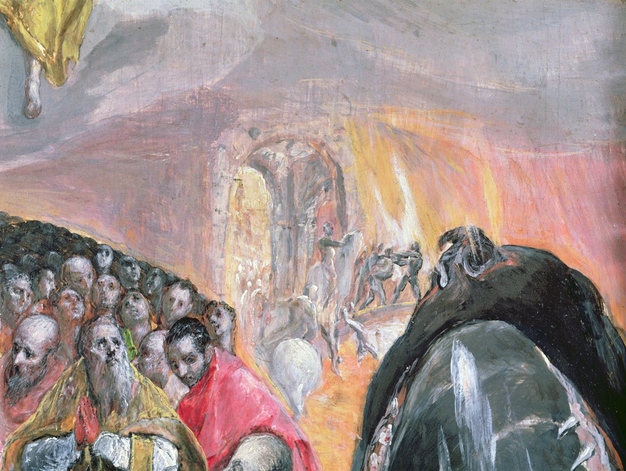 Jeesuksen nimen palvonta, n. 1578 (öljy ja tempera puulla) (yksityiskohta 99408) tekijältä El Greco