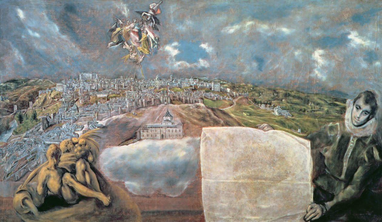 Näkymä ja kartta Toledon kaupungista tekijältä El Greco