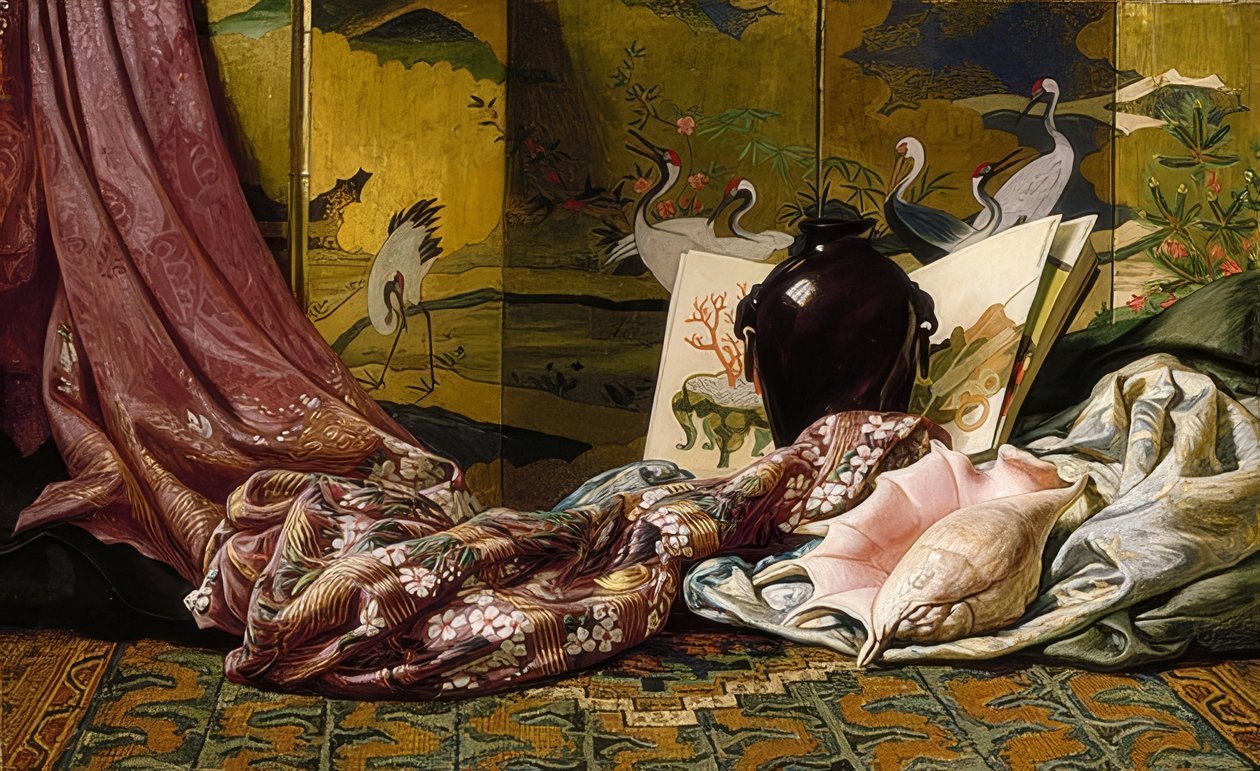 Japanilainen asetelma. 1879 tekijältä Elihu Vedder