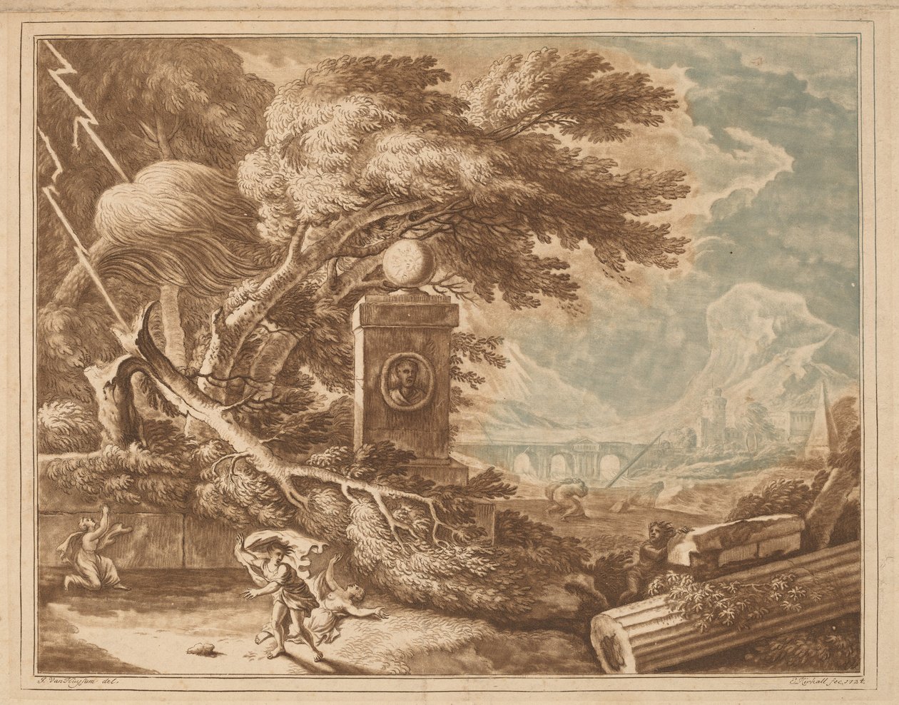 Sankarillinen myrskyinen maisema, 1724. tekijältä Elisha Kirkall