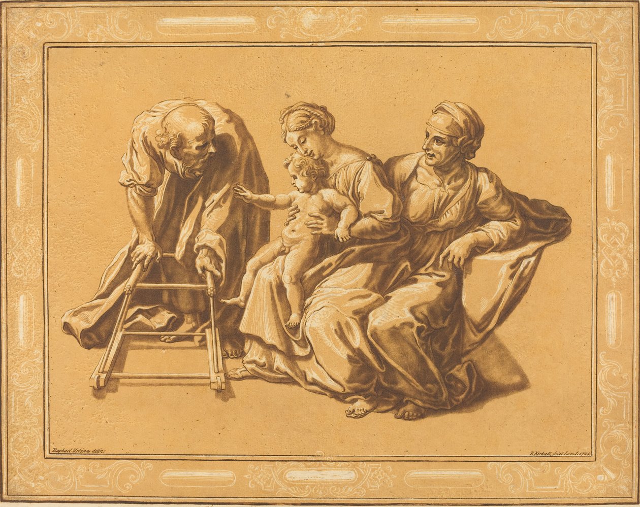 Pyhä perhe tekijältä Elisha Kirkall, after Giulio Romano