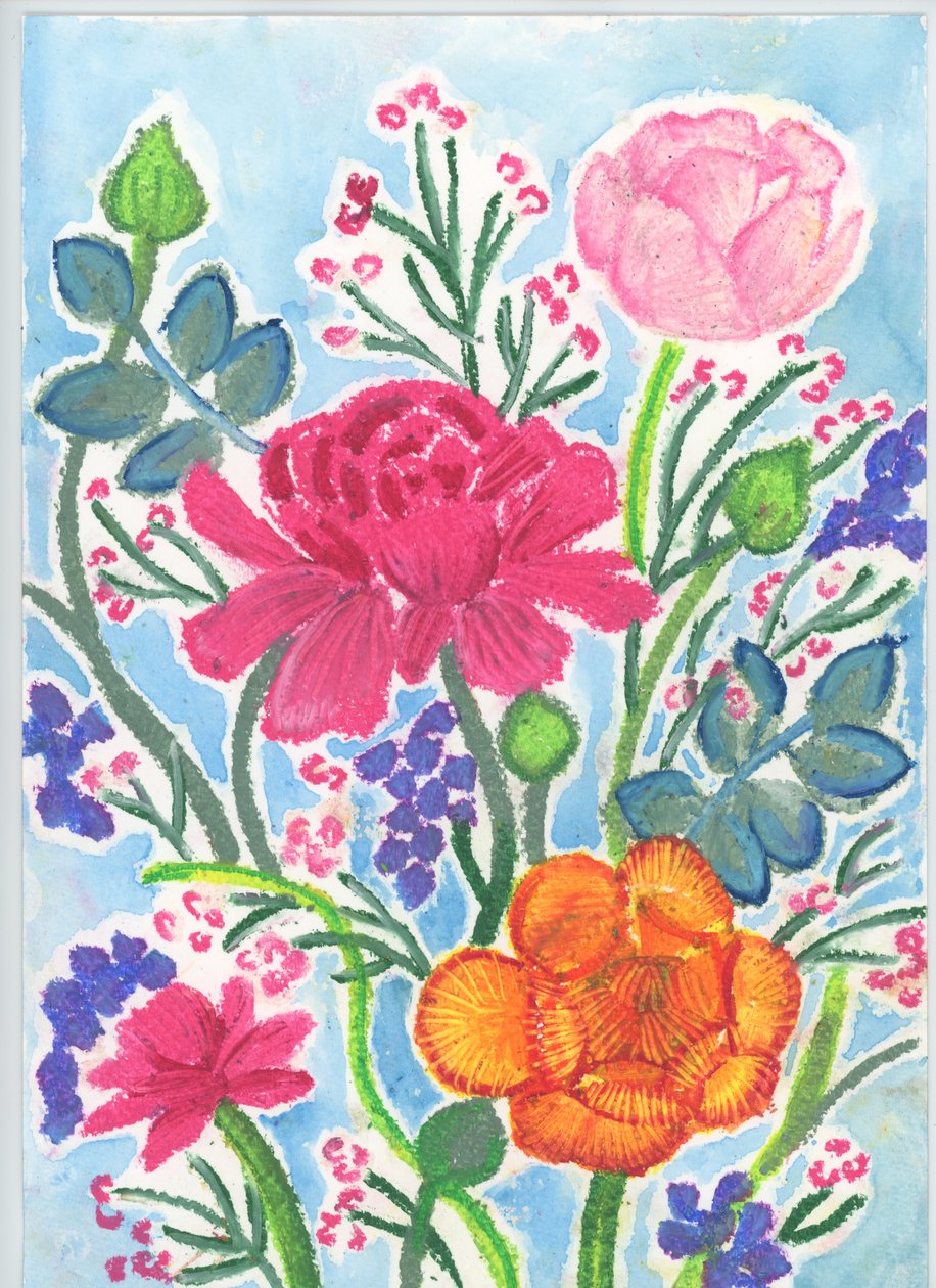 Ranunculus-kimppu, 2018 (öljypastelli) tekijältä Elizabeth Rider