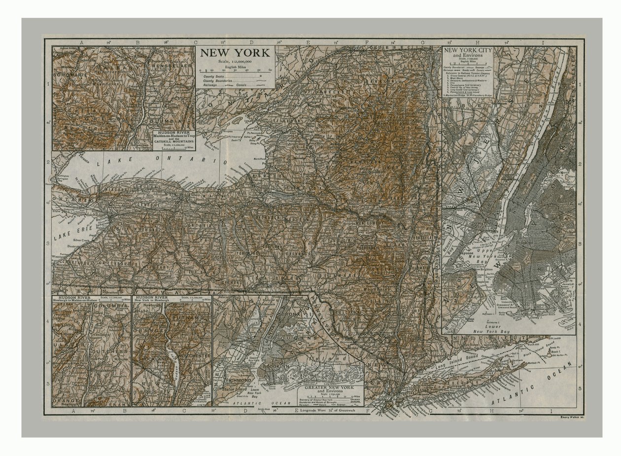 New Yorkin kartta, 1900-luku. tekijältä Emery Walker