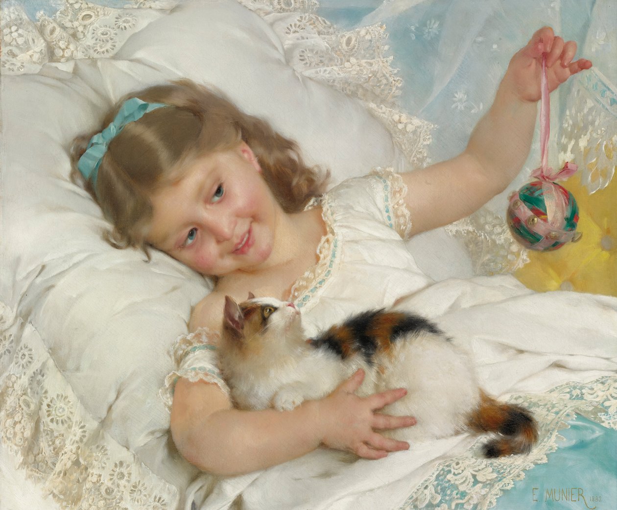 Nuori tyttö ja kissa tekijältä Emile Munier