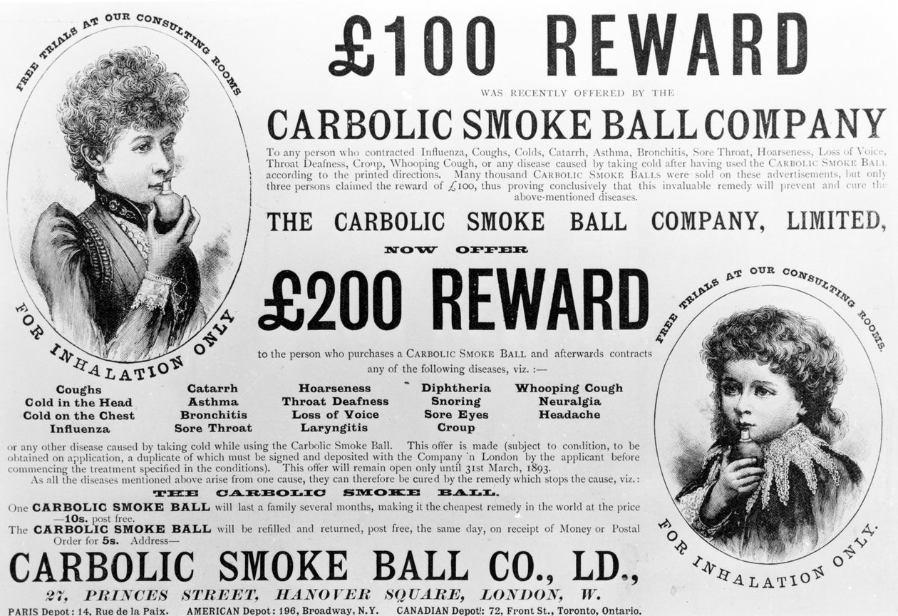 Mainos Carbolic Smoke Ball Companylle, 1892 tekijältä English School