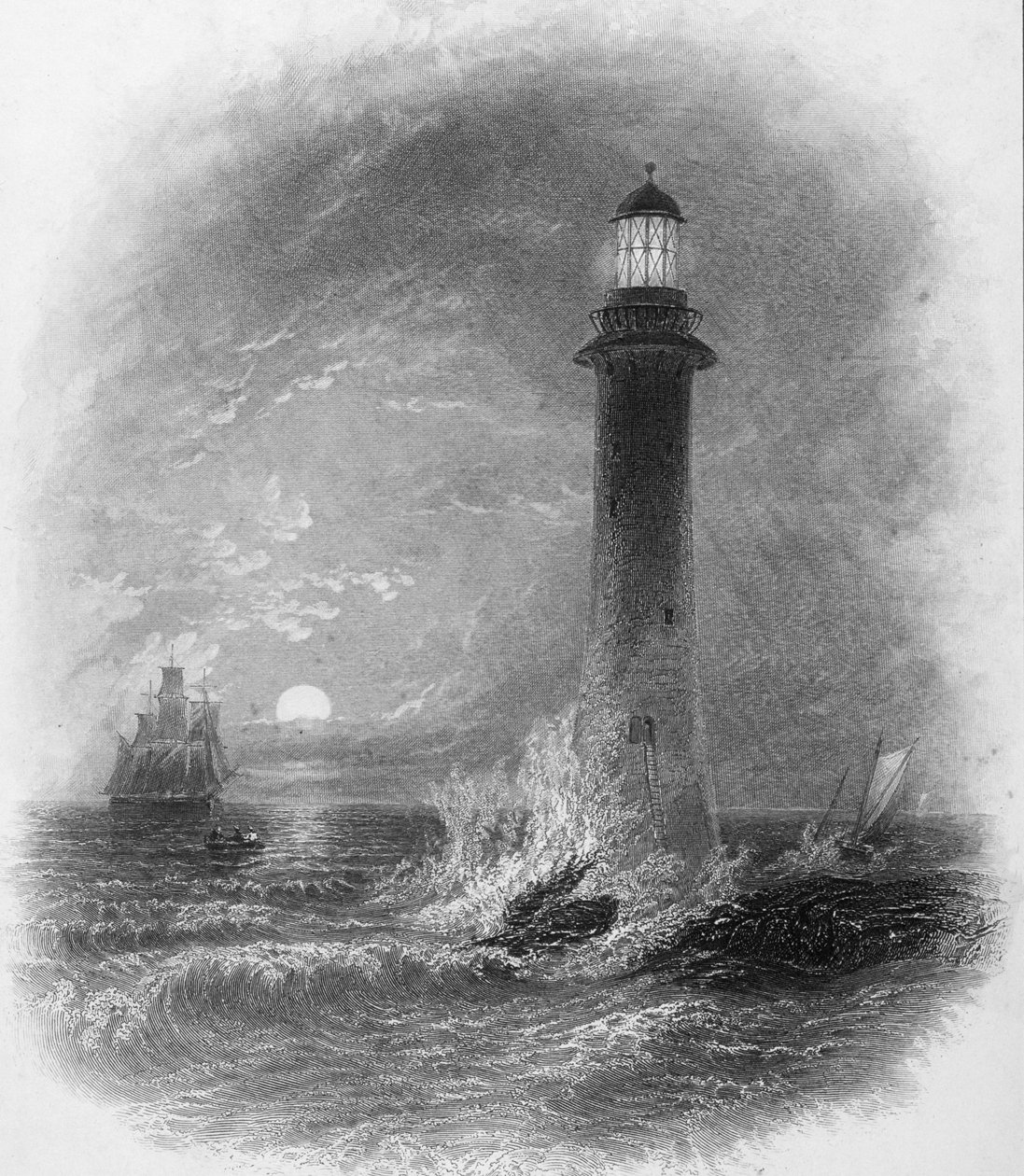 Bell Rock Lighthouse julkaisusta "Cyclopaedia of Useful Arts und Manufactures", toimittanut Charles Tomlinson, noin 1880-luku tekijältä English School