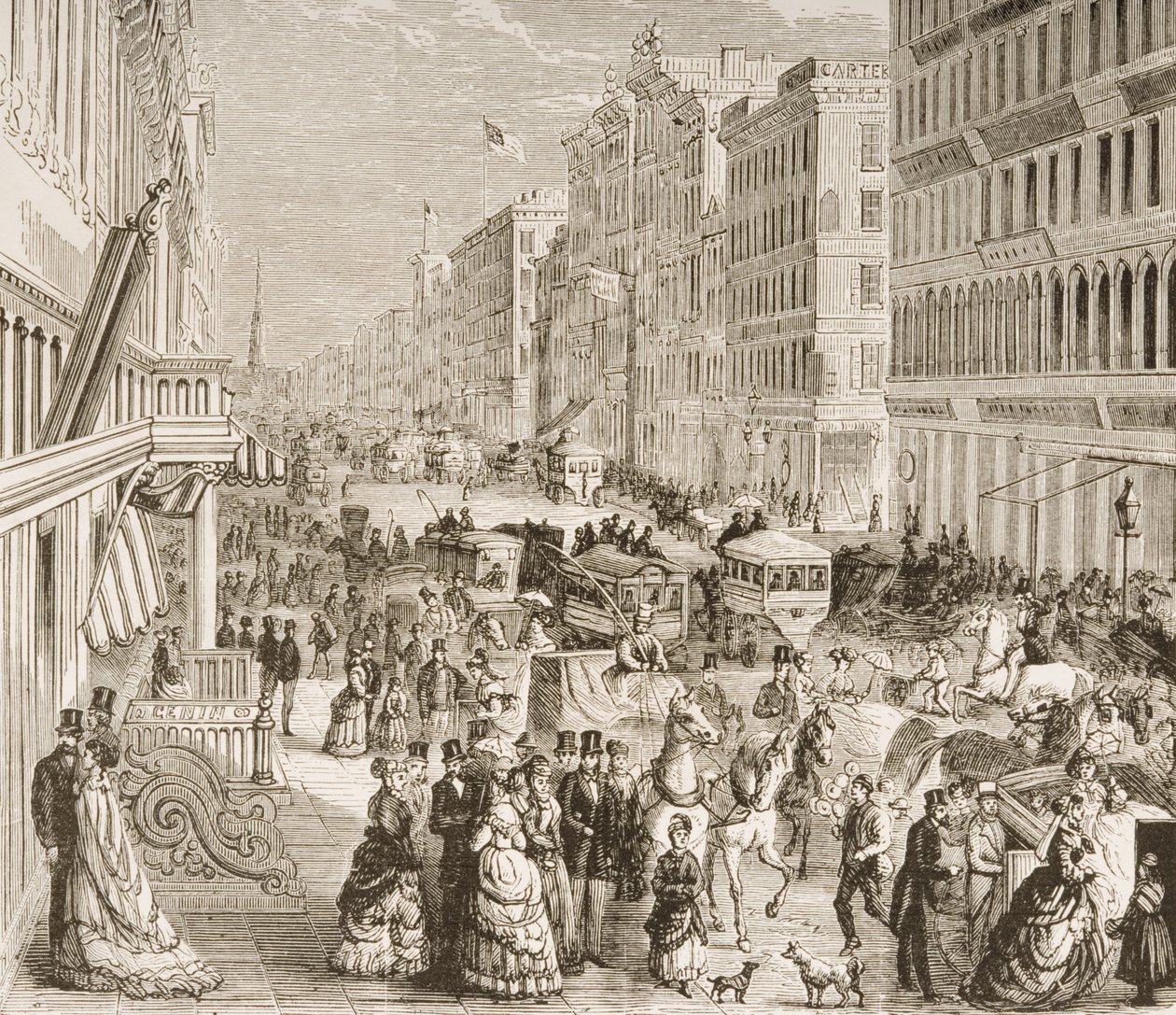 Broadway, New York City, n. 1870, American Picturesista, julkaisija The Religious Tract Society, 1876 tekijältä English School