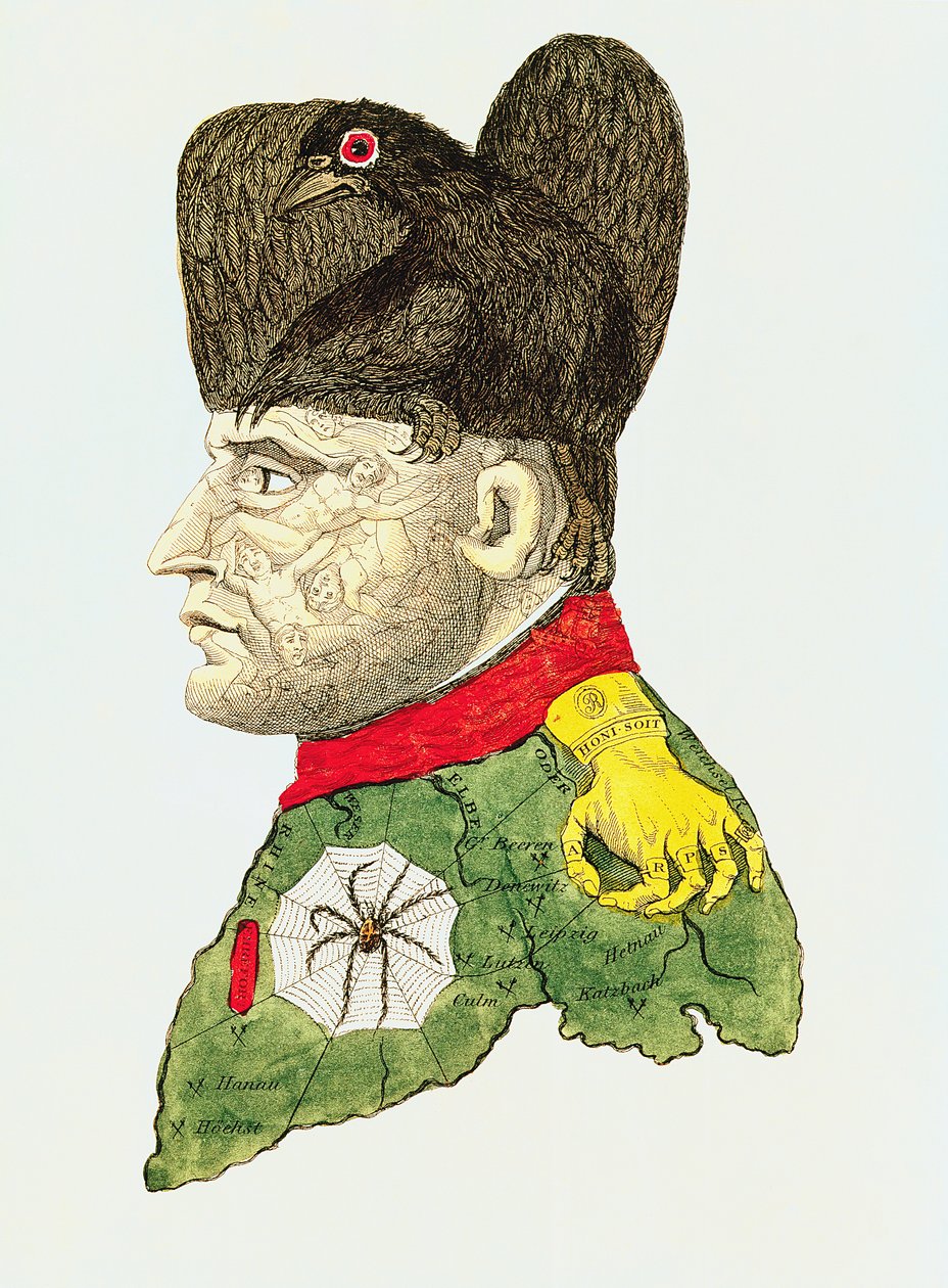Napoleon Bonaparten (1769-1821) karikatyyri (värikaiverrus) tekijältä English School