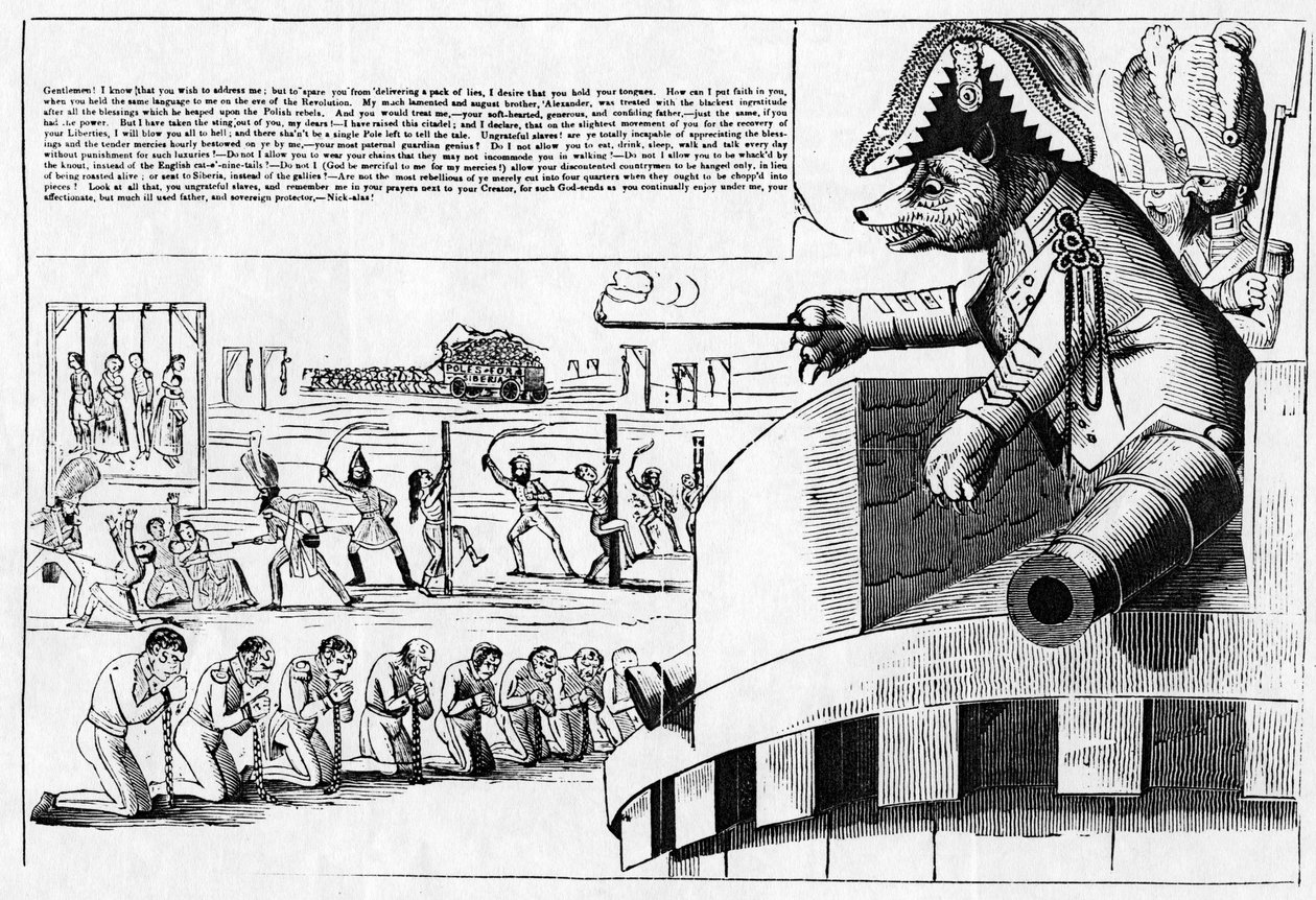 Sarjakuva tsaari Nikolai I:stä karhuna, n. 1830-luku tekijältä English School