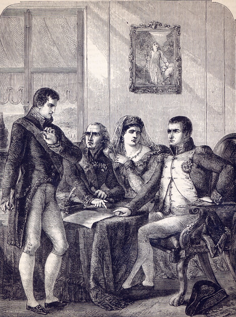 Espanjalainen Ferdinand luopumassa kruunustansa keisari Napoleonin määräyksestä tekijältä English School