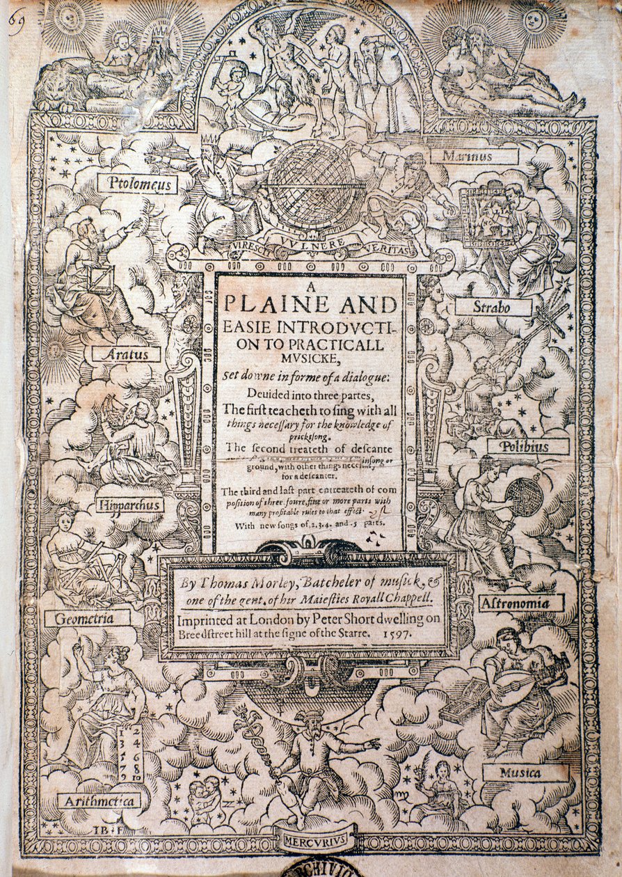 Frontispiece from A Plaine ja Easy Introduction to Practicall Musicke, Thomas Morley, Detail, 1597 tekijältä English School