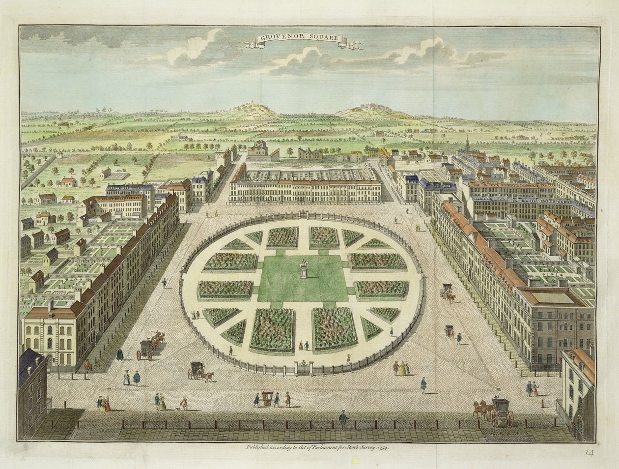 Grosvenor Square, Stows Survey of London, pubi. 1754 tekijältä English School