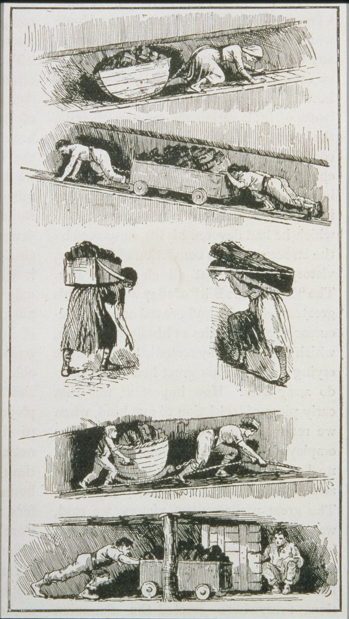 Työläiset (mukaan lukien nainen ja lapsi) hiilikaivoksissa ennen vuotta 1843 tekijältä English School