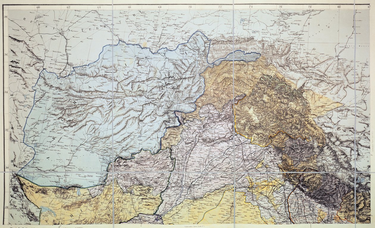Afganistanin kartta, 1898 (värikaiverrus) tekijältä English School