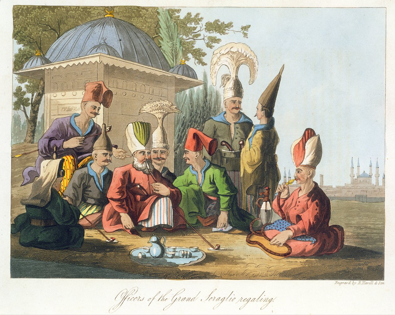 Grand Seraglio Regalingin upseerit, kaiverrus Robert Havell and Sons, n. 1816 tekijältä English School