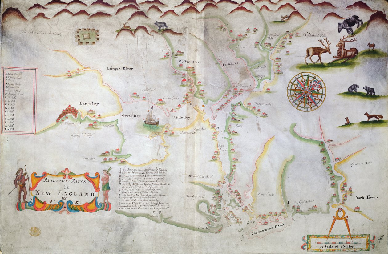 Pascatway-joki Uudessa Englannissa, n. 1660-85 (muste paperille) tekijältä English School