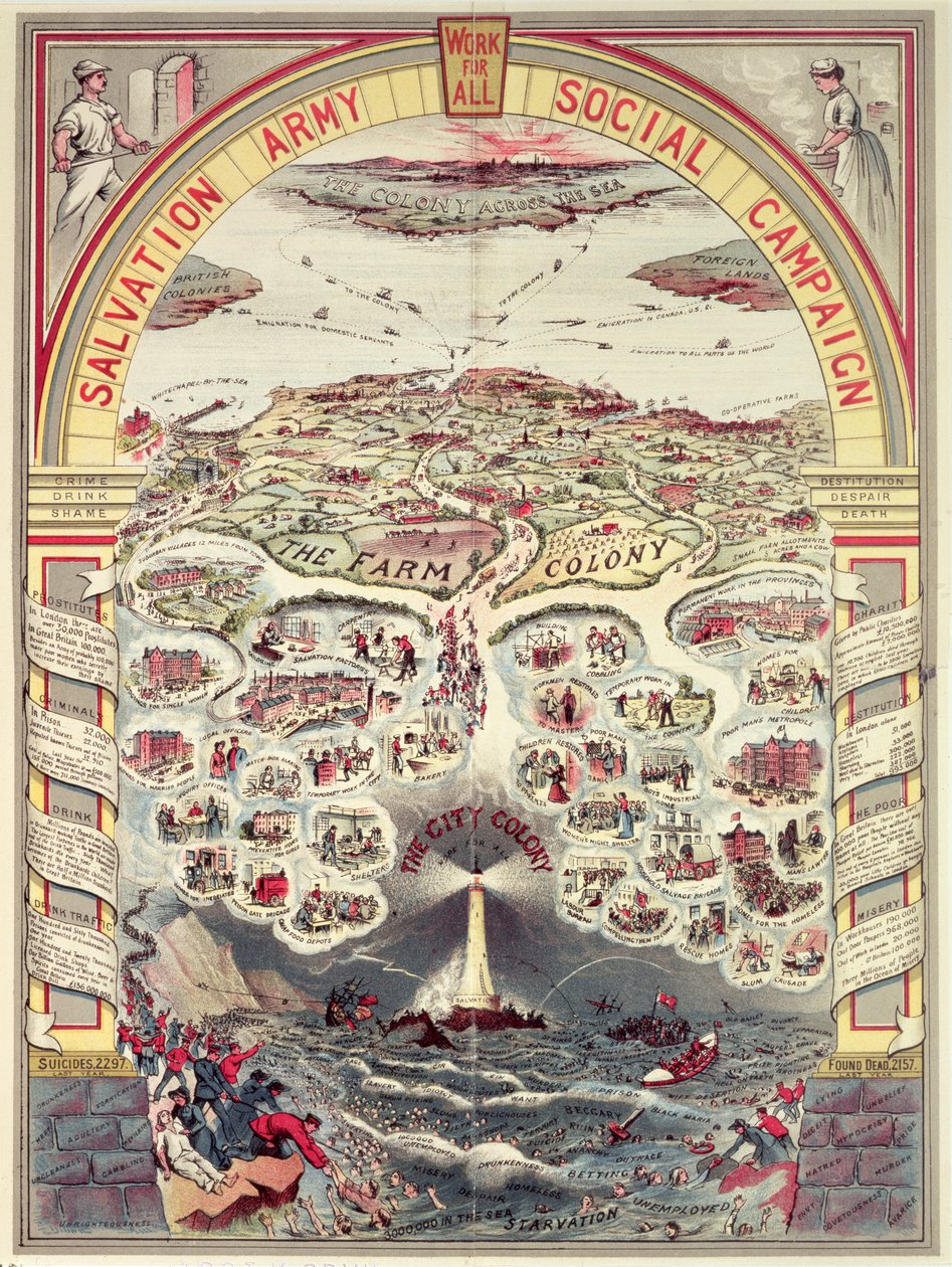 Pelastusarmeijan sosiaalisen kampanjan propagandajuliste, Lontoo, n. 1910 (chromolitho) tekijältä English School