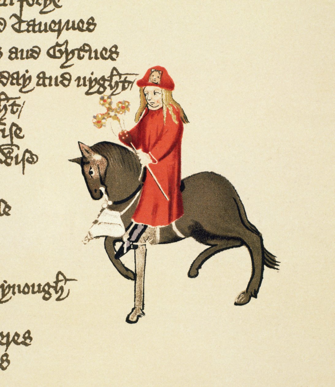 The Pardoners Tale, yksityiskohta The Canterbury Talesista, kirjoittanut Geoffrey Chaucer (n. 1342-1400) Ellesmeren käsikirjoitus, faksipainos, 1911 (alkuperäiset tiedot, katso 91200 ja 128927) tekijältä English School