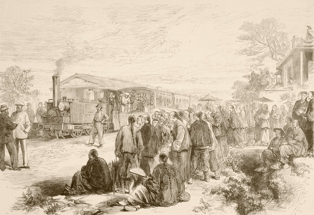 Varhainen kiinalainen rautatie n. 1880 (litho) tekijältä English School