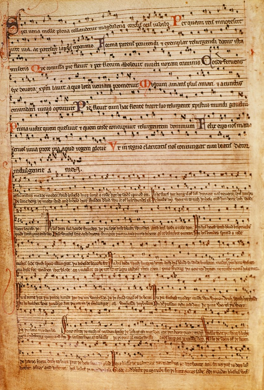 F.154v Medieval Musical Notation (litho) tekijältä English School