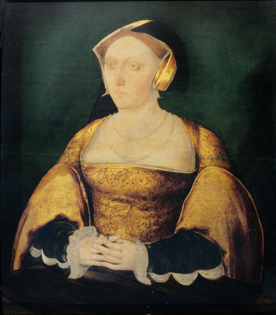Jane Seymour (1508/9-1537) n. 1536 (öljy paneelissa) tekijältä English School