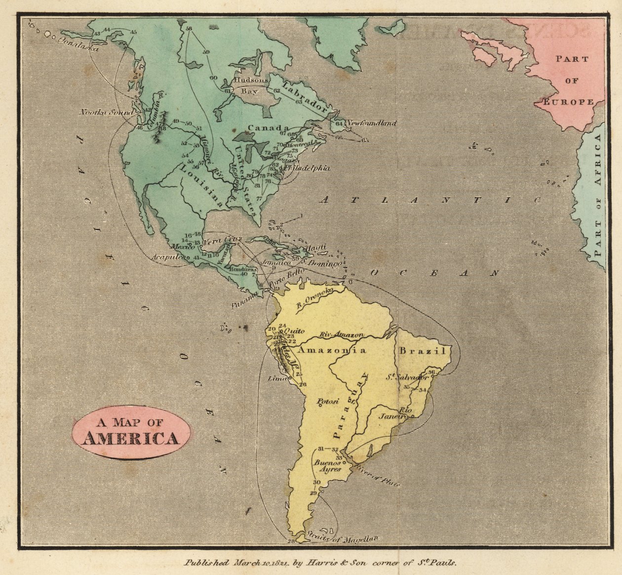 Amerikan kartta, noin 1821. tekijältä English School