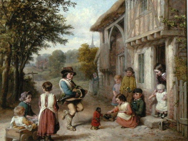 Hurdy-Gurdy-soittaja, noin 1865 (öljy kankaalle) tekijältä English School