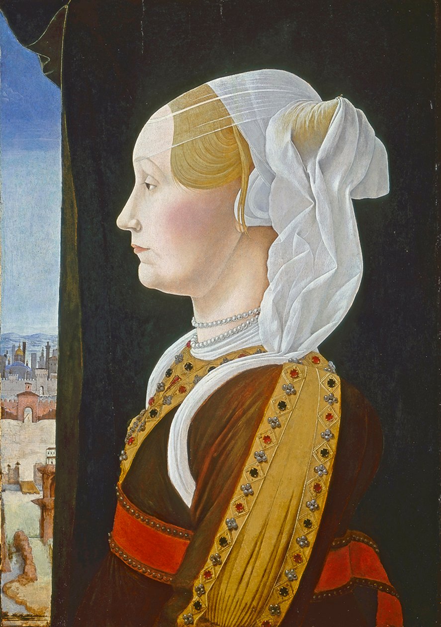 Geneve Bentivoglio, n. 1474-77 (tempera paneelissa) tekijältä Ercole de Roberti