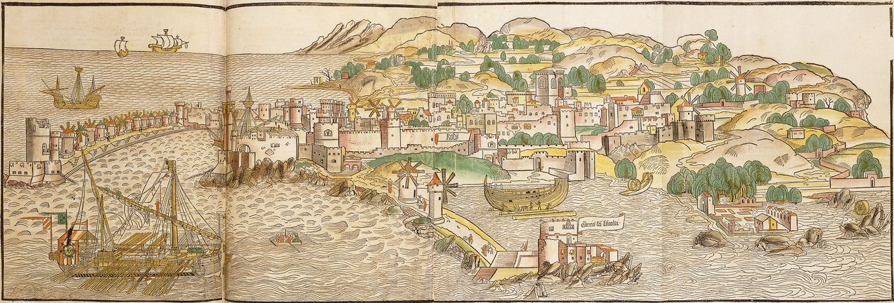 Panoraamanäkymä Rodokselle, 1486 tekijältä Erhard Reuwich