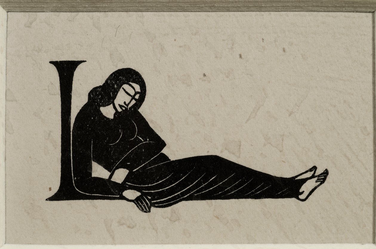 Alkukirjain L ja nainen tekijältä Eric Gill